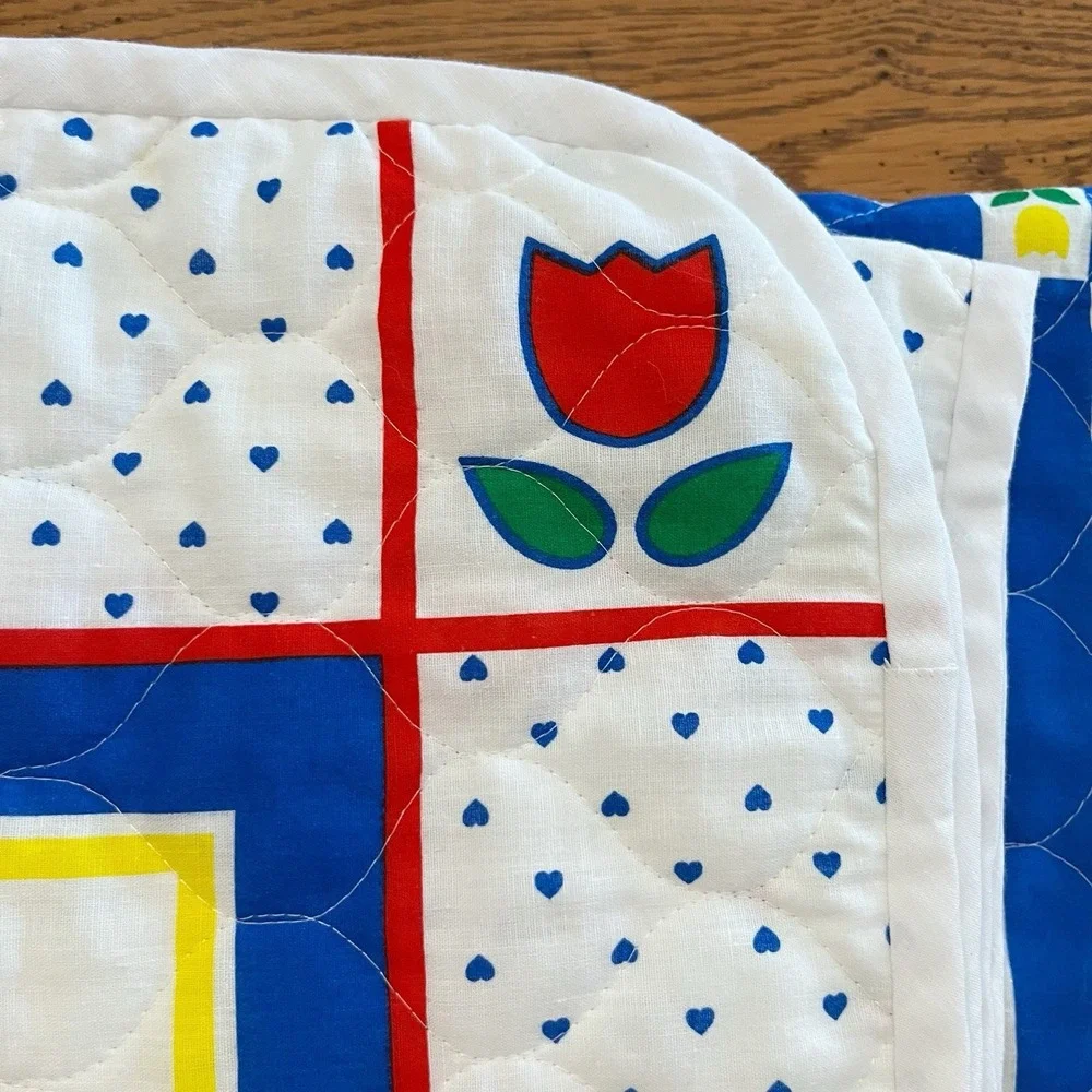 Vintage Baby Baby Blanket Quilted Animals Primary Colors